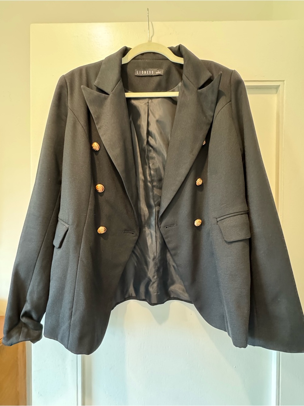 Lioness Black Double-Breasted Blazer with Gold Buttons
